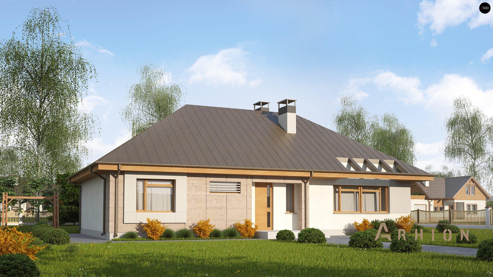 1. Проект одноэтажного дома в современном стиле с четырехскатной, Z140 v1, площадью - 124 кв c терассой